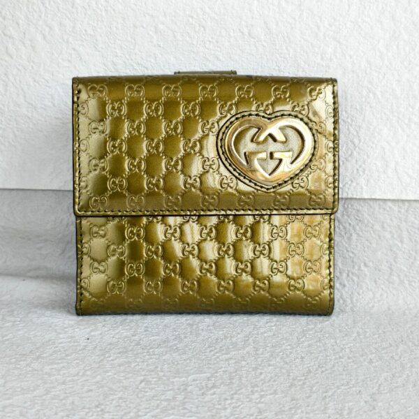 Gucci Compact Wallet Gold Guccissima Patent Leather with Gold Hardware #GUULU-1