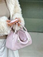 Hermes Lindy 30CM Light Pink Swift Leather with Palladium-plated Hardware #RYSR-1 - Image 34