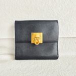 Salvatore Ferragamo Compact Wallet Black Calfskin with Gold Hardware #GUULU-4