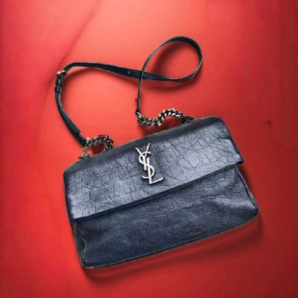 YSL West Hollywood Medium Black Leather with Antique Silver Hardware #RYTT-1