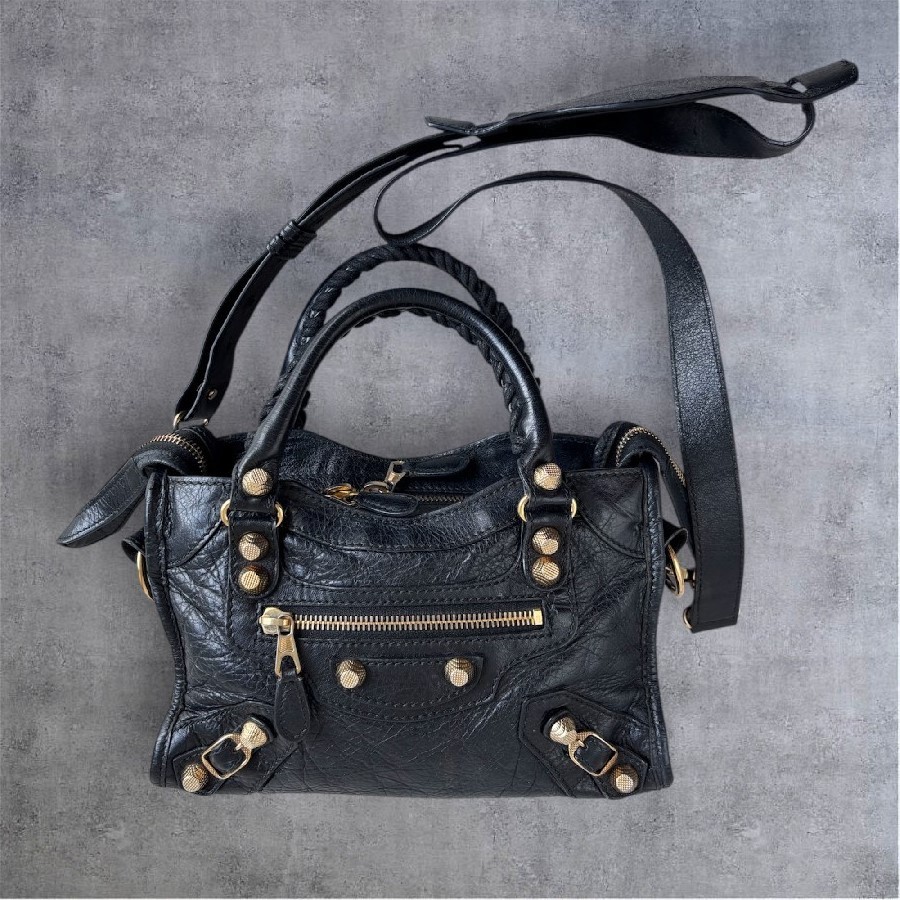 Balenciaga Mini City Black Lambskin with Gold Hardware #RSUK-1