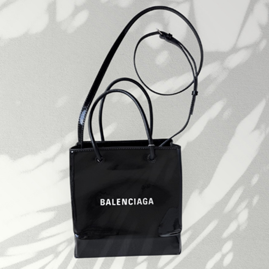 Balenciaga XXS Shopping Tote Black Patent Leather with Silver Hardware #RYOO-1