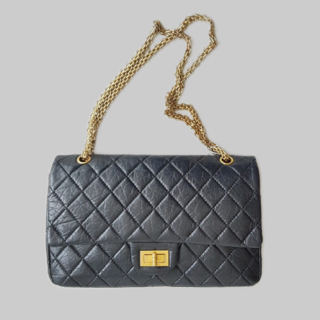Chanel 2.55 Maxi Double Flap Black Aged Calfskin with Gold Hardware #RSUL-1