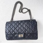 Chanel 2.55 Maxi Double Flap Black Aged Calfskin with Ruthenium Hardware #RSUU-1