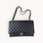Chanel Classic Maxi Jumbo Double Flap Bag Black Grained Calfskin with Gold Hardware #RKUC-1