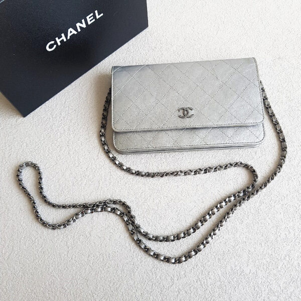 Chanel WOC Wallet On Chain Grey Aged Calfskin with Ruthenium Hardware #RYOC-1
