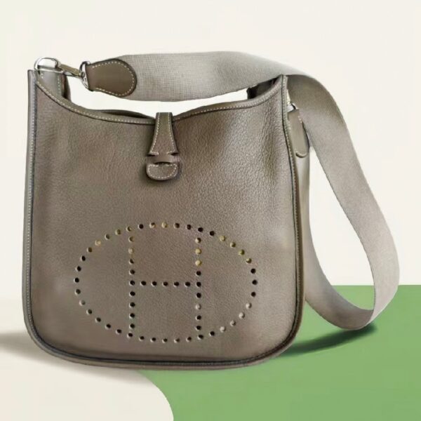 Hermes Evelyne III 29cm Etoupe Clemence Leather with Palladium Plated Hardware #RSER-1