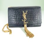 Saint Laurent Kate Medium Black Croc Embossed Leather with Gold Hardware #RYUK-1