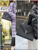 YSL Large Monogram Envelope Bag Black Leather with Gold Hardware #RYSC-1 - Image 35