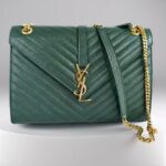YSL Large Monogram Envelope Bag Green Leather with Gold Hardware #RSUT-1