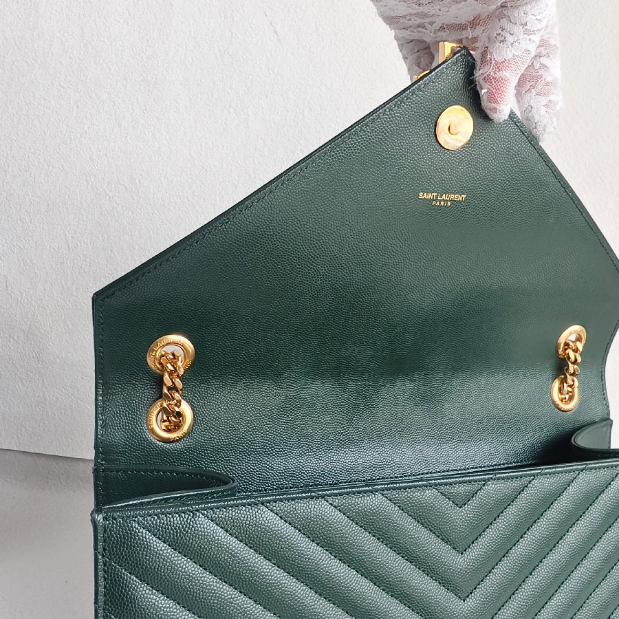 YSL-Large-Monogram-Envelope-Bag-Green-Leather-with-Gold-Hardware #RSUT-1 (18)
