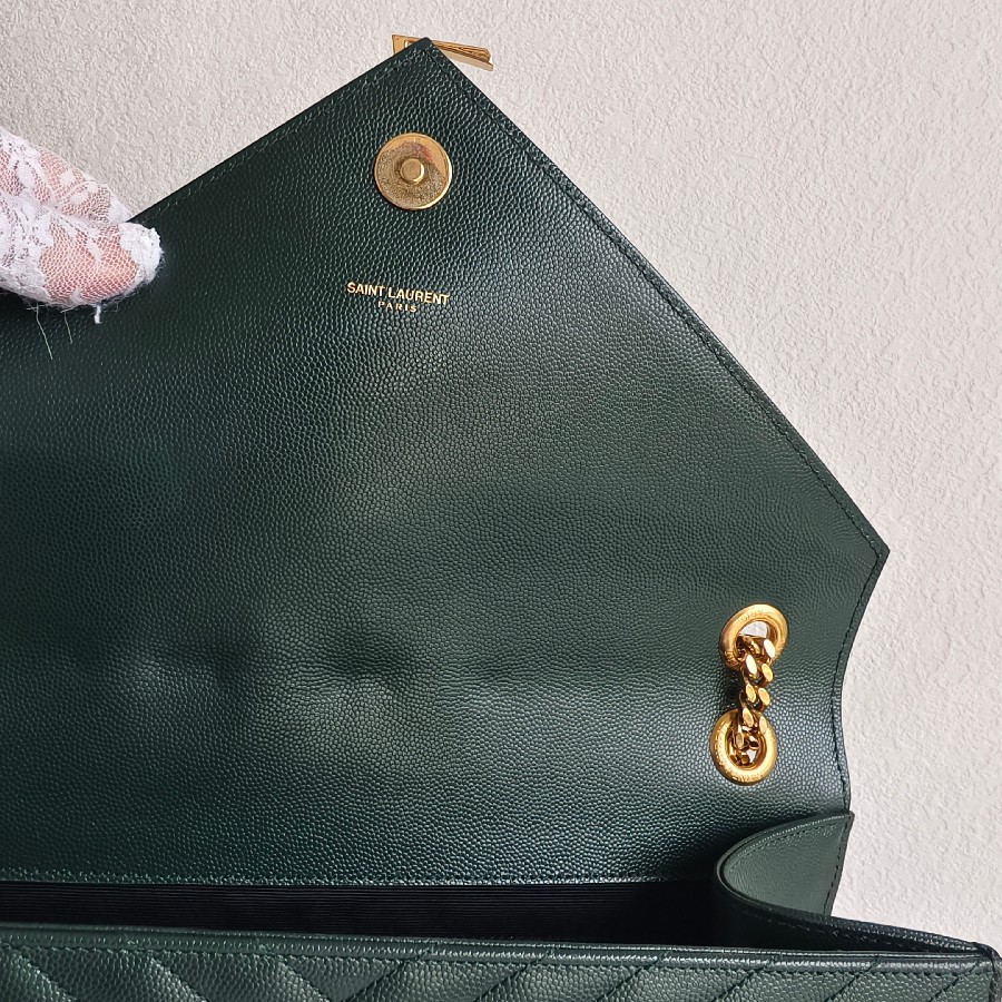 YSL-Large-Monogram-Envelope-Bag-Green-Leather-with-Gold-Hardware #RSUT-1 (19)