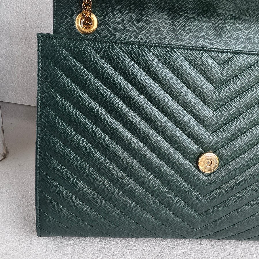 YSL-Large-Monogram-Envelope-Bag-Green-Leather-with-Gold-Hardware #RSUT-1 (21)