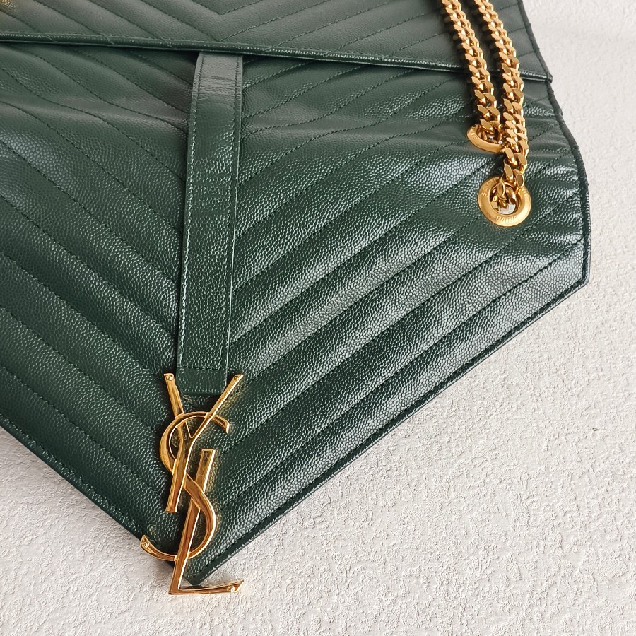 YSL-Large-Monogram-Envelope-Bag-Green-Leather-with-Gold-Hardware #RSUT-1 (22)