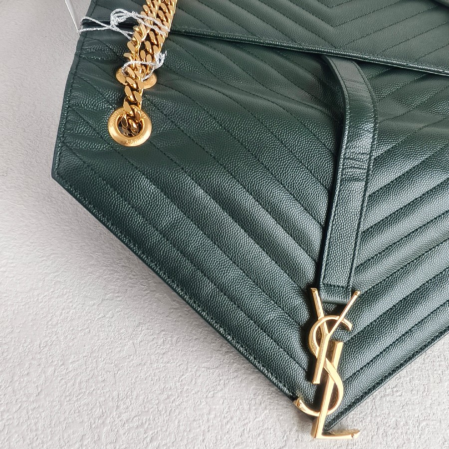 YSL-Large-Monogram-Envelope-Bag-Green-Leather-with-Gold-Hardware #RSUT-1 (23)