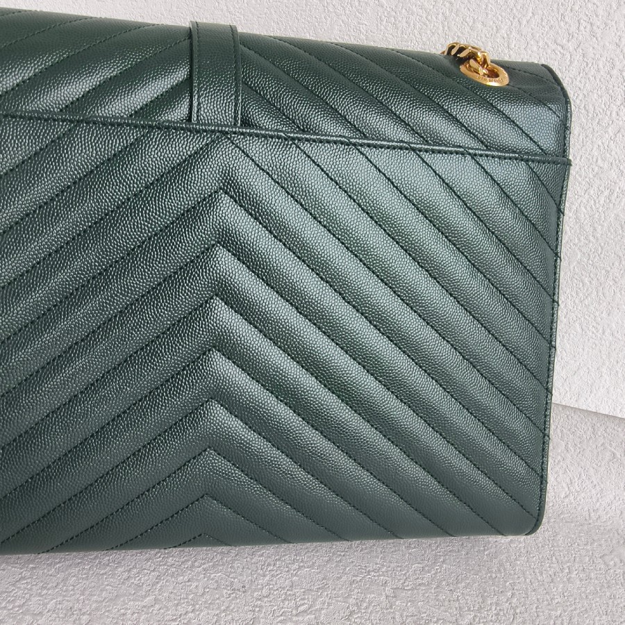 YSL-Large-Monogram-Envelope-Bag-Green-Leather-with-Gold-Hardware #RSUT-1 (30)