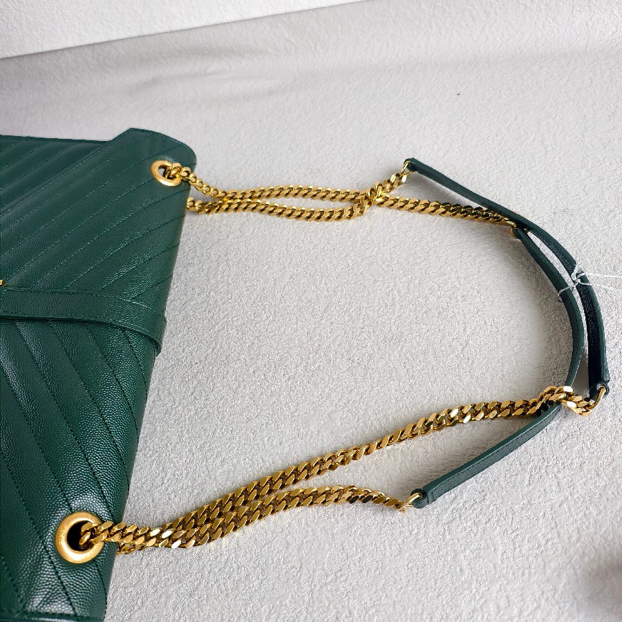 YSL-Large-Monogram-Envelope-Bag-Green-Leather-with-Gold-Hardware #RSUT-1 (8)