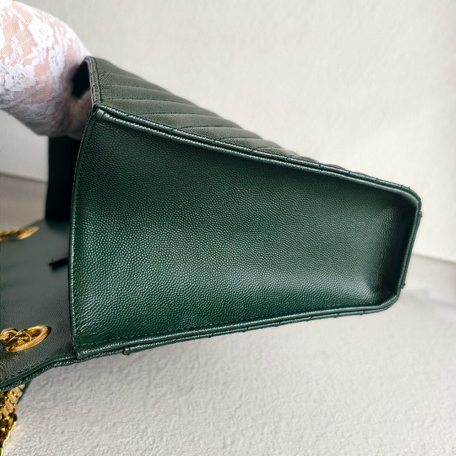 YSL-Large-Monogram-Envelope-Bag-Green-Leather-with-Gold-Hardware #RSUT-1 (9)