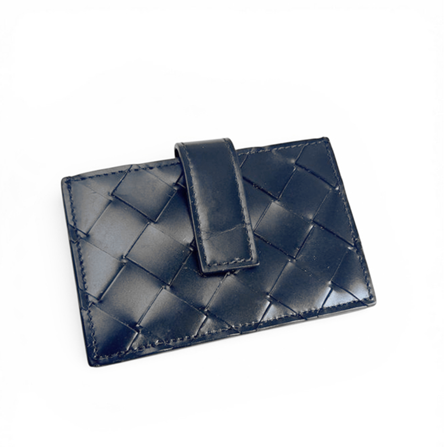 Bottega Veneta Card Holder Black Intrecciato Leather with Silver Hardware #RSLY-201