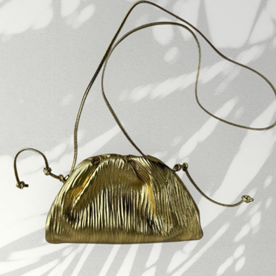 Bottega Veneta The Mini Pouch Bag/Clutch Gold Patent Leather with Gold Hardware #RSYC-1