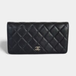 Chanel Bi-fold Long Wallet Black Lambskin with Silver Hardware #RCOK-2