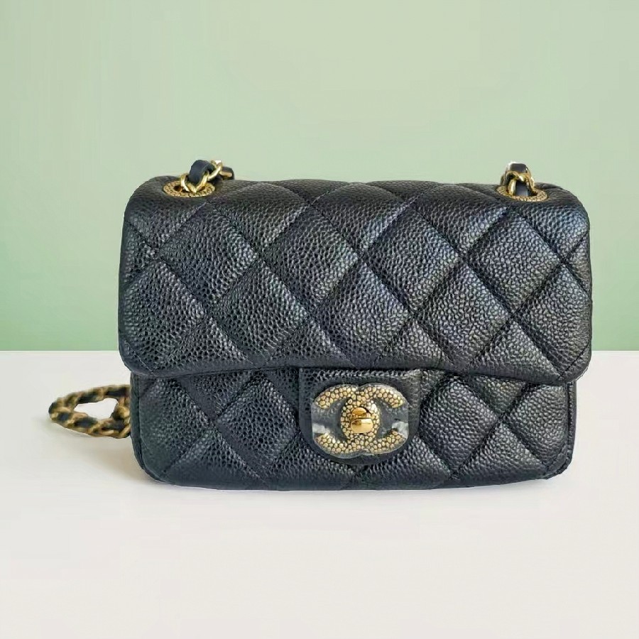 Chanel Mini Flap Black Grained Calfskin with Gold Hardware #RKRY-1
