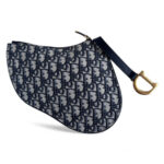 Christian Dior Saddle Clutch Blue Canvas with Leather and Gold Hardware #RCTL-1