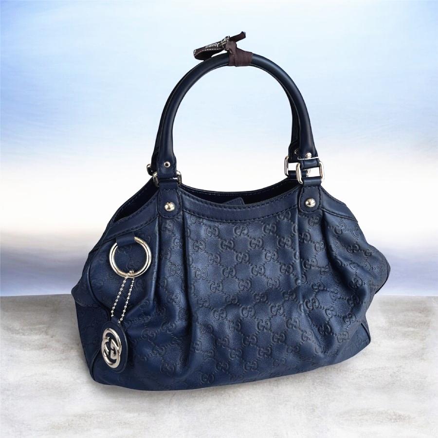 Gucci Sukey Navy Blue Guccissima Leather and Light Gold Hardware #RYKL-1