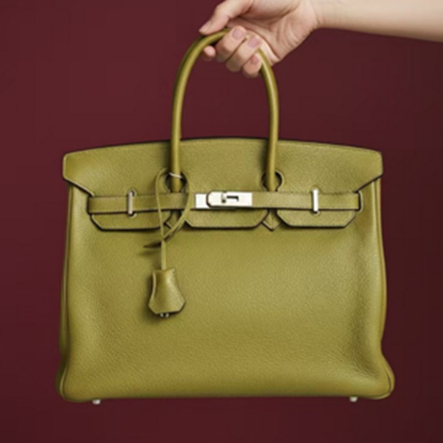 Hermes Birkin 35cm Green Clemence Leather with Palladium Plated Hardware #RSKT-1