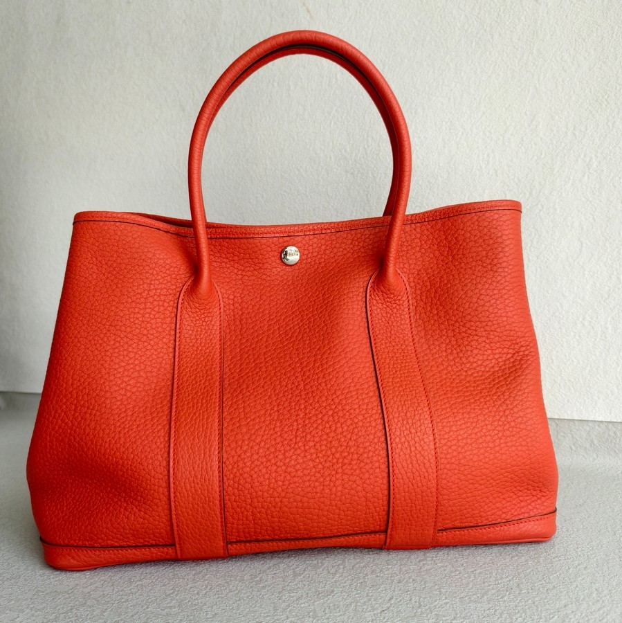 Hermes Garden Party 36cm PEachOrange Leather with Palladium Hardware #RKCU-2