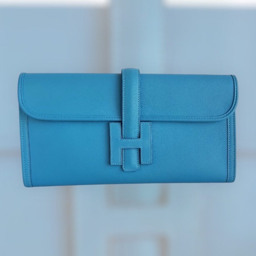 Hermes Jige Clutch Blue Swift Leather #RYLR-5