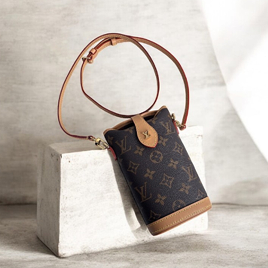 LV M80874 Fold Me Pouch Bag Brown Monogram Coated Canvas with Leather and Gold Hardware #RYYS-4