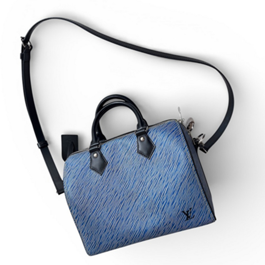 LV Speedy Bandouliere 25cm Blue Epi Leather with Silver Hardware #RCCK-2