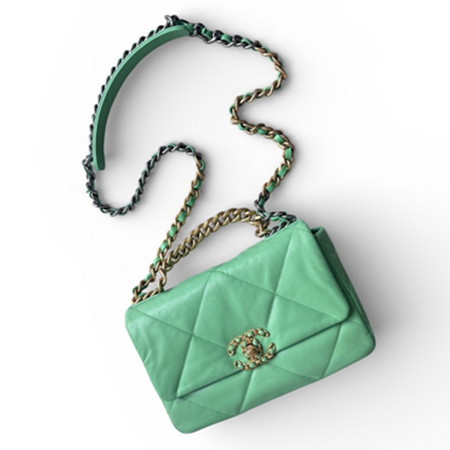 Chanel 19 Flap Bag Green Lambskin with Gold/Silver/Ruthenium Hardware #RKSK-1