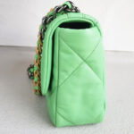Chanel 19 Flap Bag Green Lambskin with Gold/Silver/Ruthenium Hardware #RKSK-1 - Image 7