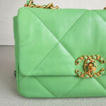 Chanel 19 Flap Bag Green Lambskin with Gold/Silver/Ruthenium Hardware #RKSK-1 - Image 3