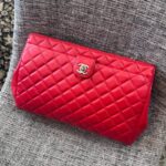 Chanel Clutch Red Lambskin with Silver Hardware #RYLT-2