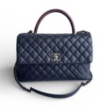 Chanel Coco Handle Large Black/Maroon with Grained Calfskin/Lizard Skin Printed Handle and Rustic Gold Hardware #RKCT-2
