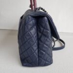 Chanel Coco Handle Large Navy Blue/Maroon with Grained Calfskin/Lizard Skin Printed Handle and Rustic Gold Hardware #RKCT-2 - Image 8