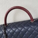 Chanel Coco Handle Large Navy Blue/Maroon with Grained Calfskin/Lizard Skin Printed Handle and Rustic Gold Hardware #RKCT-2 - Image 15