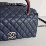 Chanel Coco Handle Large Navy Blue/Maroon with Grained Calfskin/Lizard Skin Printed Handle and Rustic Gold Hardware #RKCT-2 - Image 19
