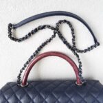 Chanel Coco Handle Large Navy Blue/Maroon with Grained Calfskin/Lizard Skin Printed Handle and Rustic Gold Hardware #RKCT-2 - Image 14