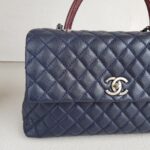 Chanel Coco Handle Large Navy Blue/Maroon with Grained Calfskin/Lizard Skin Printed Handle and Rustic Gold Hardware #RKCT-2 - Image 3