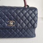 Chanel Coco Handle Large Navy Blue/Maroon with Grained Calfskin/Lizard Skin Printed Handle and Rustic Gold Hardware #RKCT-2 - Image 4