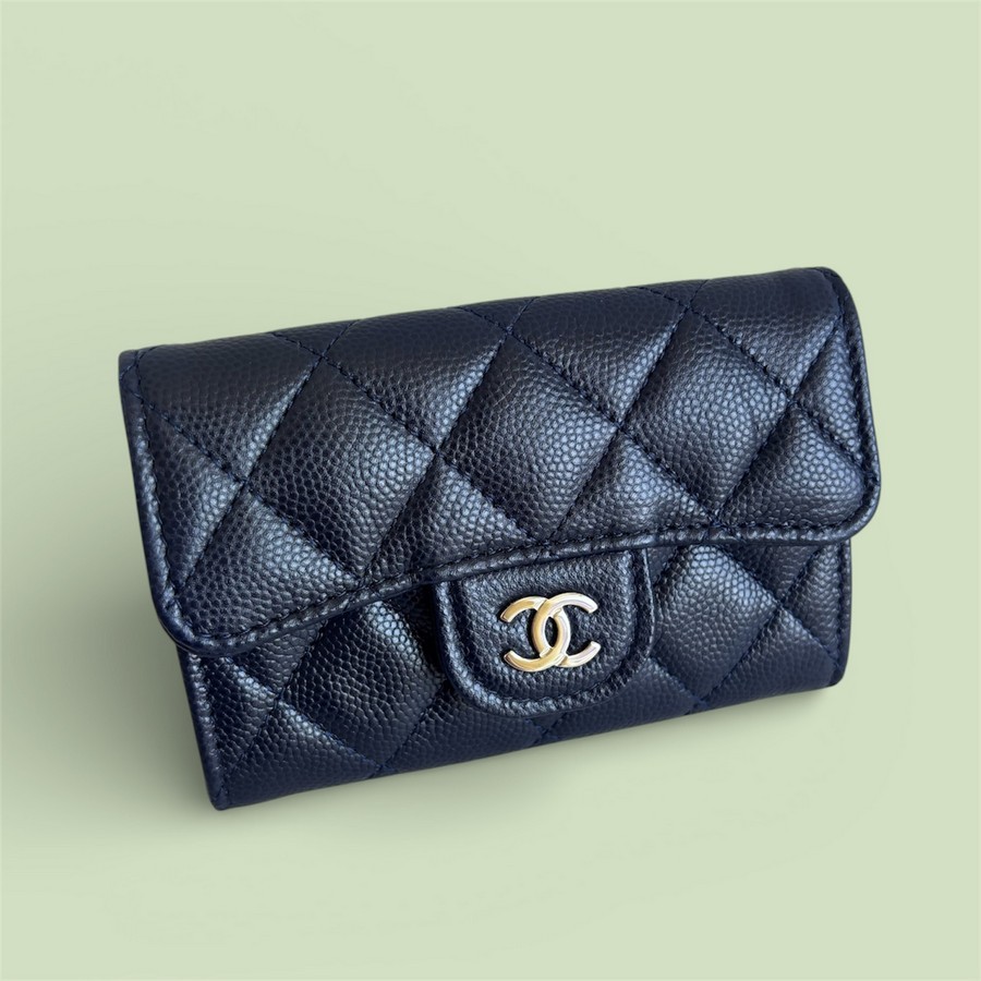 Chanel Pouch Card Holder Blue Grained Calfskin with Gold Hardware #RTYC-3