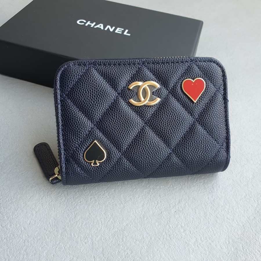 Chanel Small Pouch Blue Grained Calfskin with Gold Hardware #RTYC-2