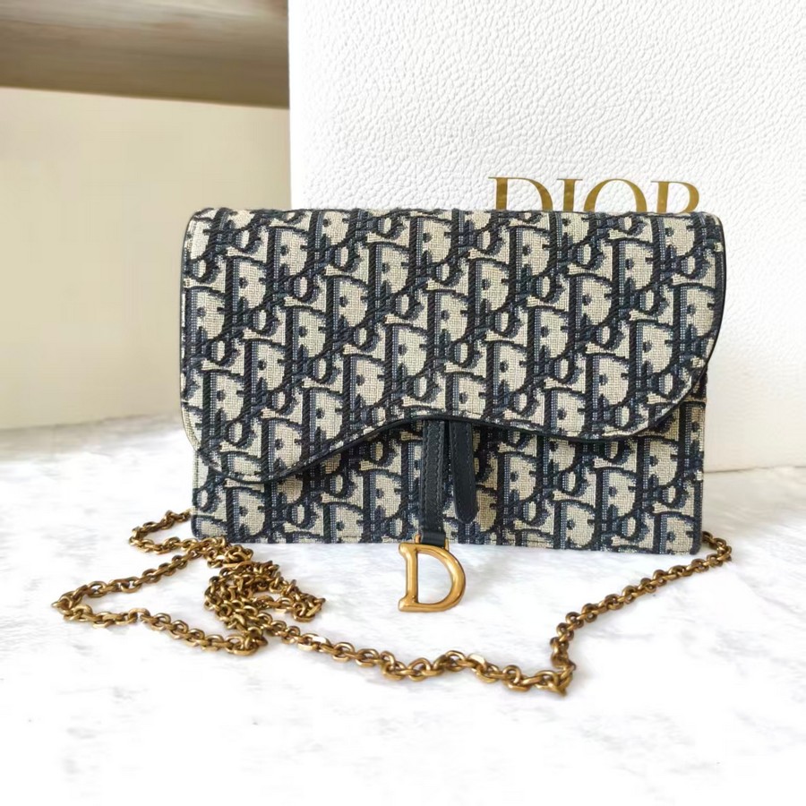 Christian Dior Saddle Pouch ChainClutch Blue Canvas with Leather and Gold Hardware #RTCS-1 (1) Christian Dior Saddle Pouch ChainClutch Blue Canvas with Leather and Gold Hardware #RTCS-1