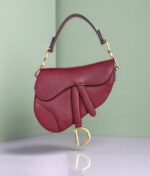 Dior Mini Saddle Bag Maroon Leather with Gold Hardware #RTLK-1