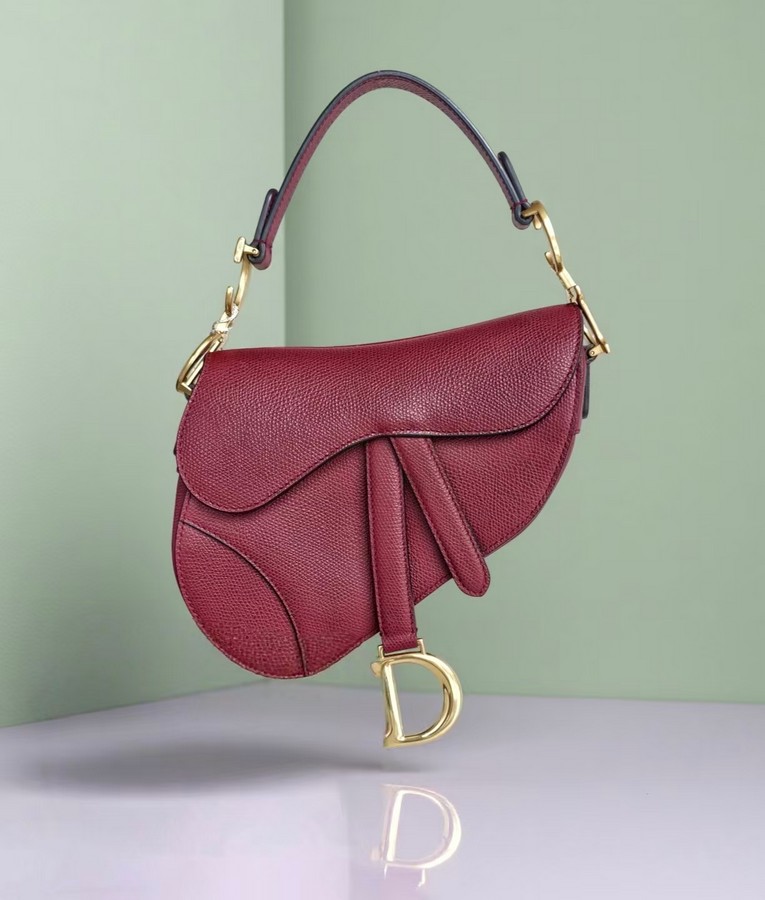 Dior Mini Saddle Bag Maroon Leather with Gold Hardware #RTLK-1