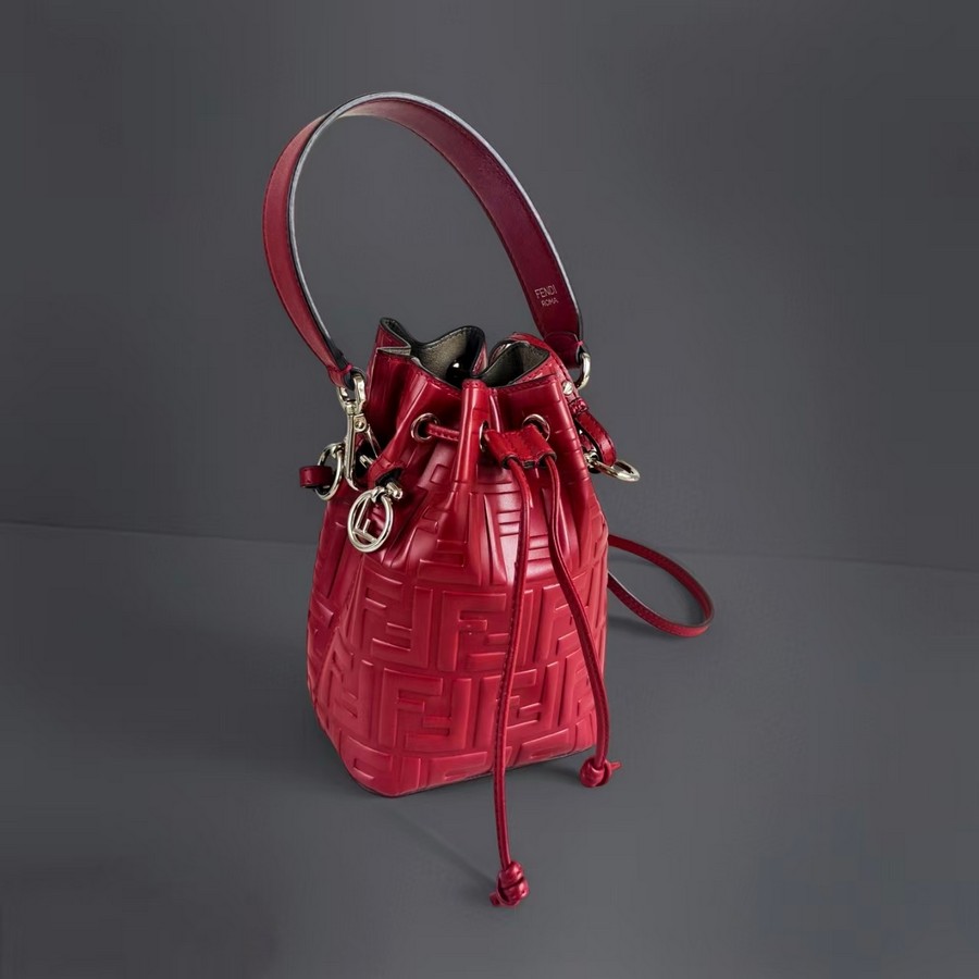 Fendi Mon Tresor Mini Bucket Bag Dark Red Calf Leather and Silver Hardware #RTLK-3